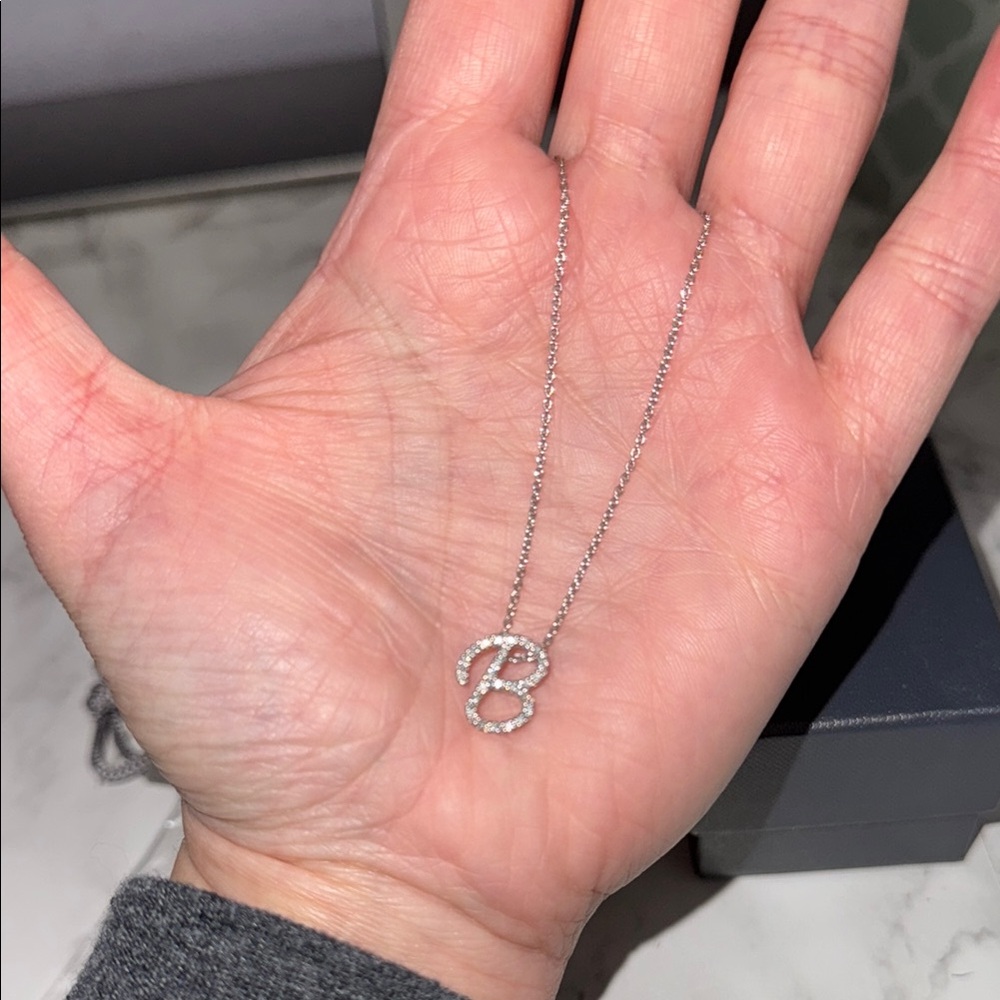 Silver Studded B” Initial Necklace